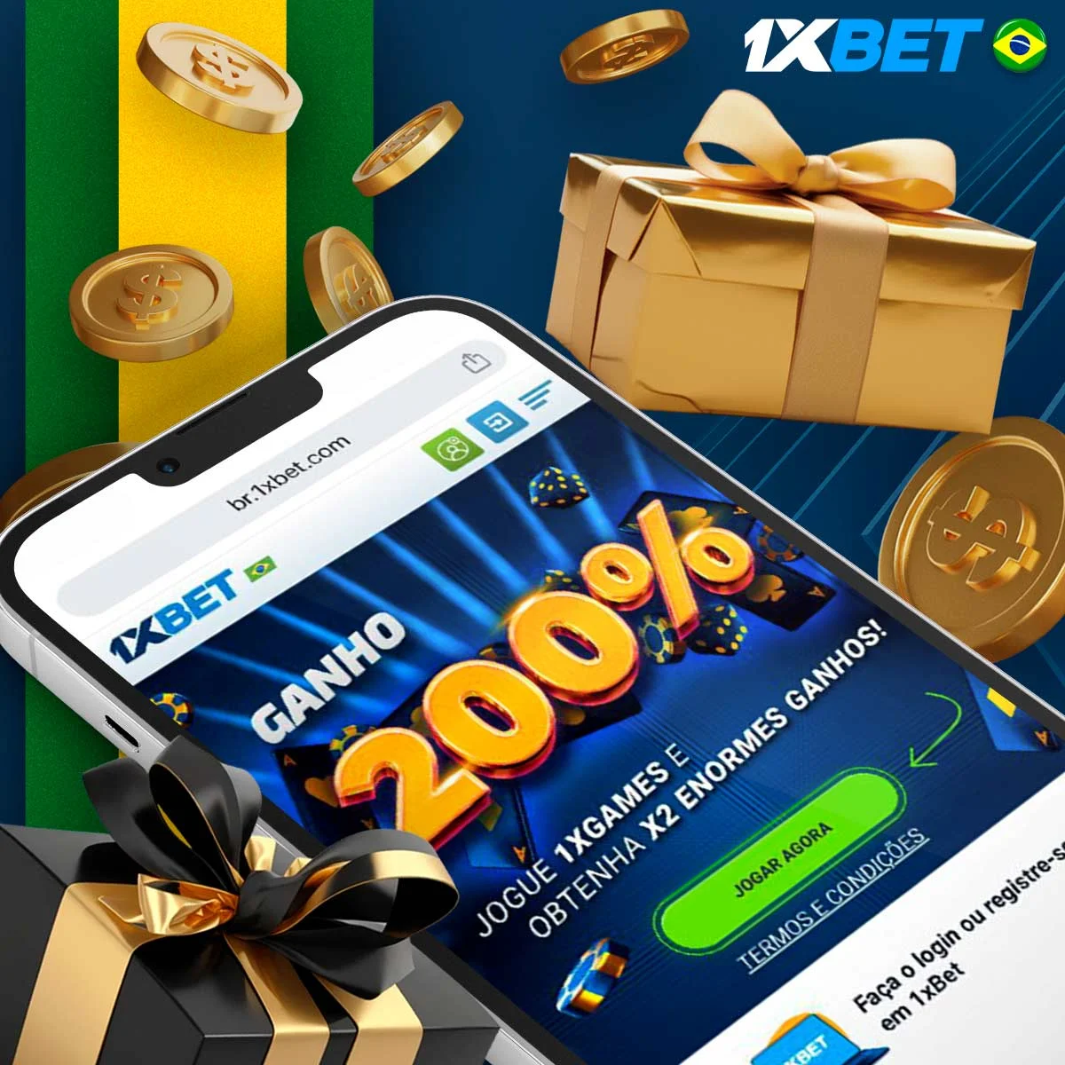 O bónus garante um aumento de 200% nos ganhos recebidos nos jogos da secção "Jogos 1xBet"