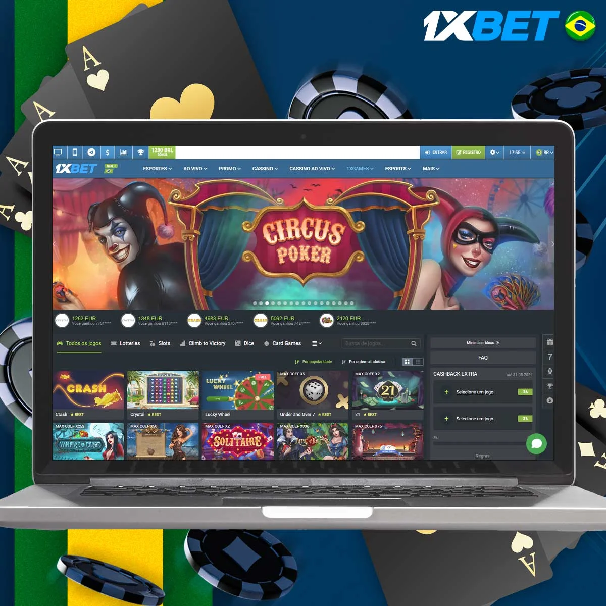 Todas as categorias populares de jogos na plataforma 1xBet