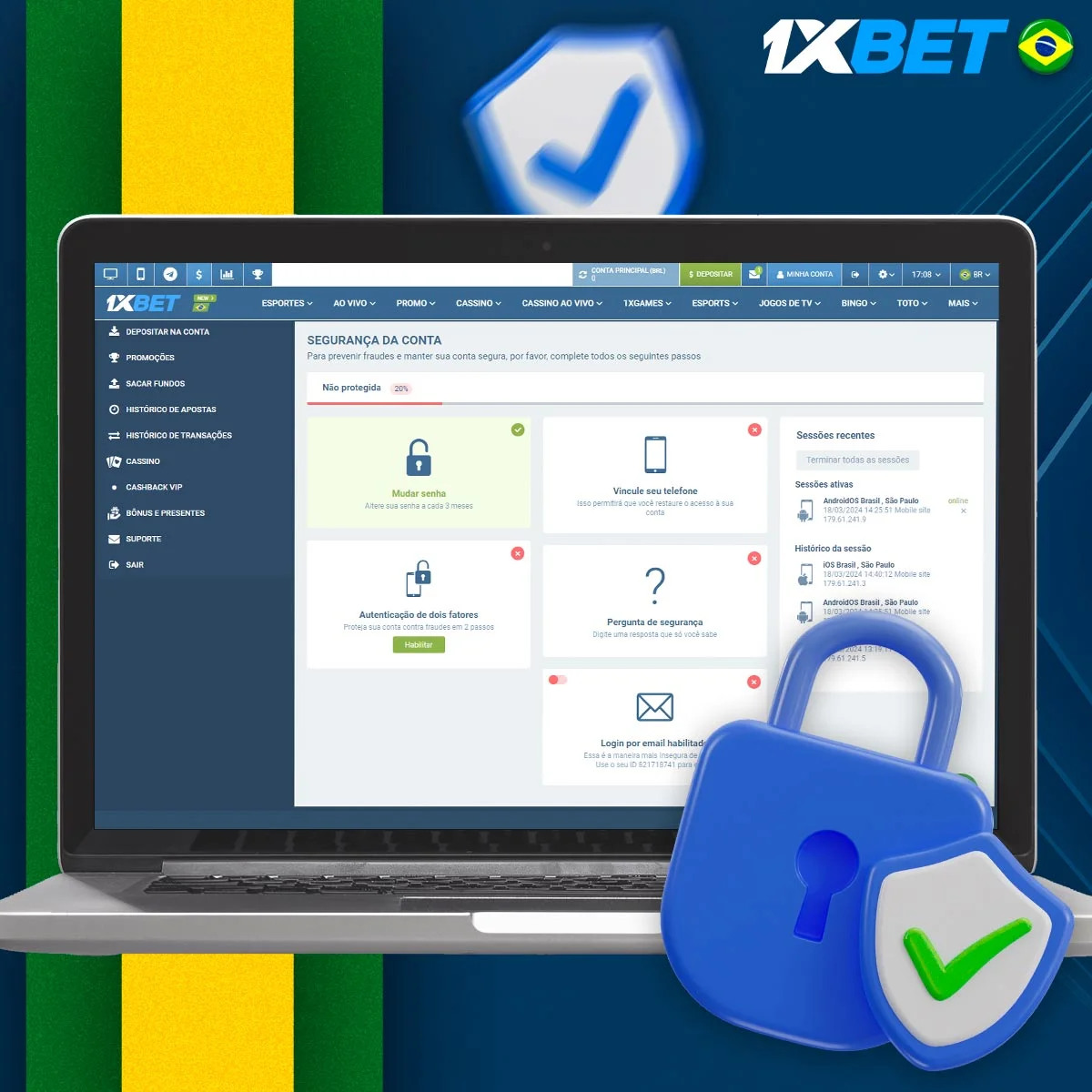 1xBet tem um sistema de segurança que é responsável pela proteção dos dados pessoais e bancários